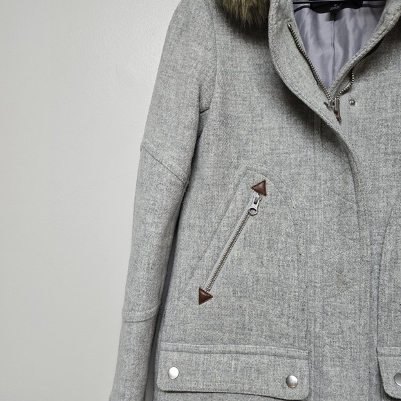 J.‎ Crew Chateau Parka Italian Stadium-Cloth Wool Fur Heathered Dusk Gray Sz 0 - Picture 4 of 8